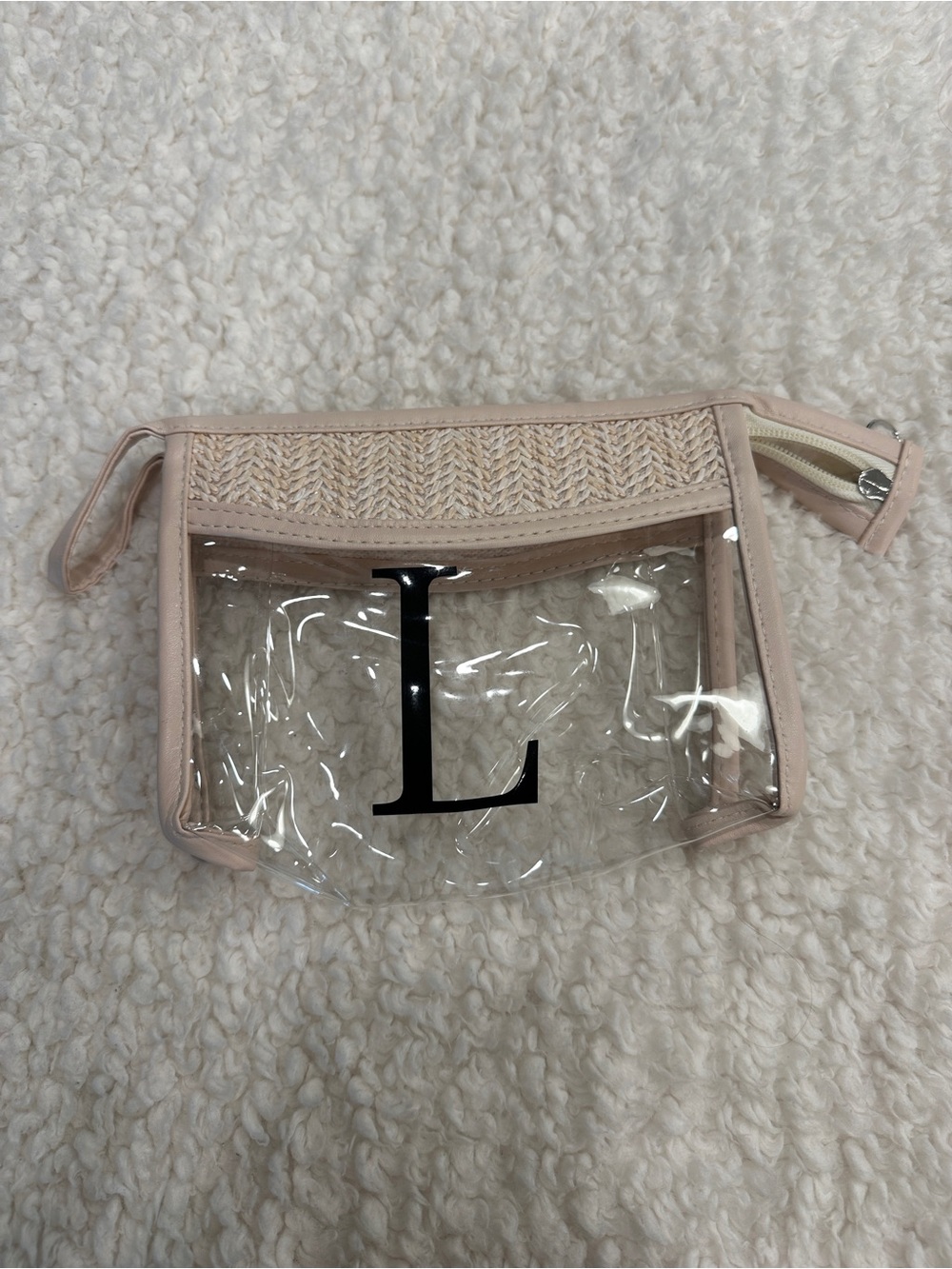Clear Pink Travel Pouch with Monogram L